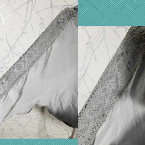 Keysha Gray Silk Overlay Boat Neck Blouson Top w/ Lace Detail - Picture 2 of 5